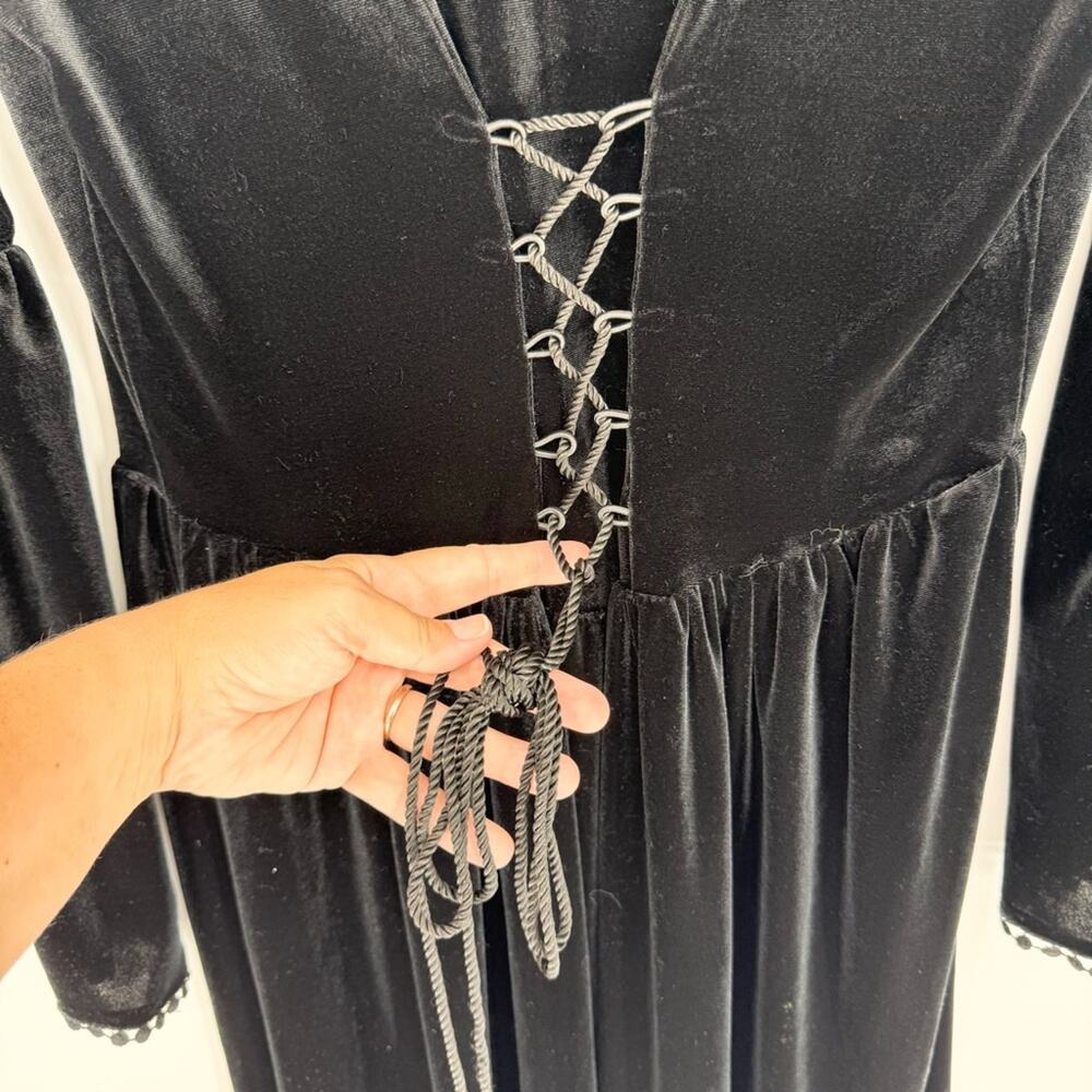 Jawbreaker Where Are My Runes Velvet Bell Sleeve Corset Back Dress Black Size L - Picture 14 of 16